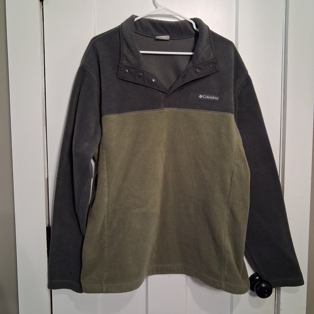 Columbia Fleece Pullover Men XL Green Grey Snap Neck AM0251 Steens Mountain Top